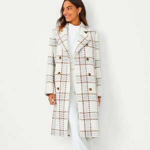 Ann Taylor Ivory Plaid Double Breasted Coat